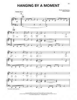 page one of Hanging By A Moment (Piano, Vocal & Guitar Chords (Right-Hand Melody))