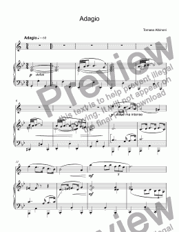 page one of Albinoni, Tomaso - Adagio in G minor for trumpet Bb & piano (organ) (arr. Timofei Dokshizer)
