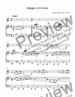 page one of Albinoni, Tomaso - Adagio in G minor for trumpet piccolo Bb & piano(organ) (arr. Hakan Hardenberger)
