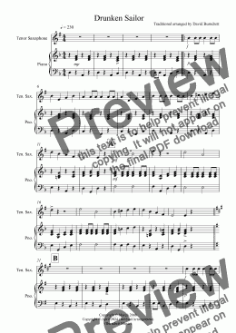 page one of Drunken Sailor for Tenor Saxophone and Piano