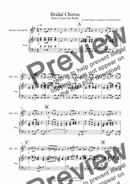 page one of Bridal Chorus "Here Comes The Bride" for Baritone Saxophone and Piano