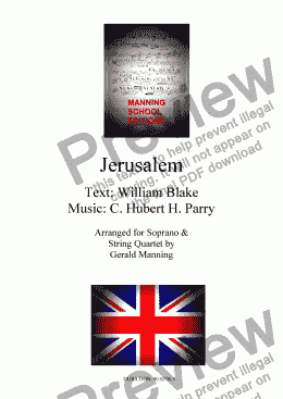 page one of Music of Pageant & Patriotism - Parry, C.H. - Jerusalem - arr. for Soprano & String Quartet by Gerald Manning