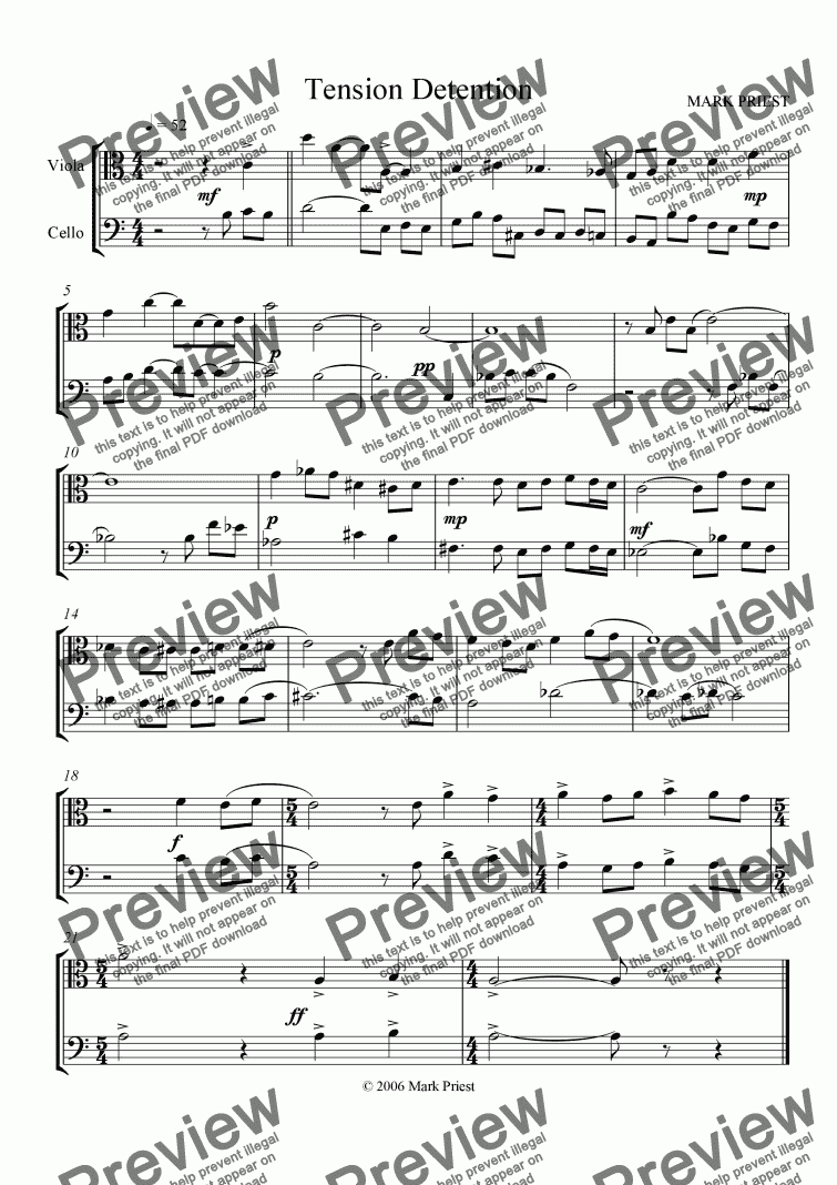 page one of Tension Detention, for viola & cello