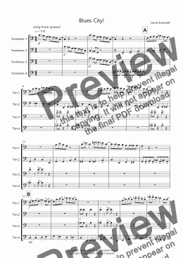 page one of Blues City! for Trombone Quartet