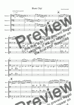 page one of Blues City! for Bassoon Quartet