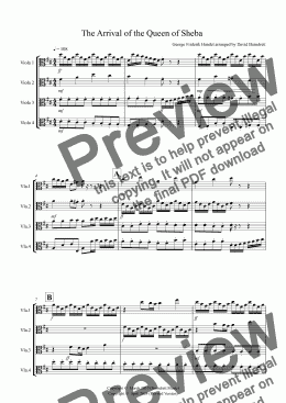page one of The Arrival of the Queen of Sheba for Viola Quartet