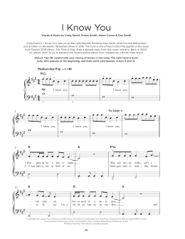 page one of I Know You (feat. Bastille) (Really Easy Piano)