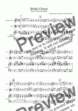 page one of Bridal Chorus "Here Comes The Bride" for Clarinet and Viola Duet