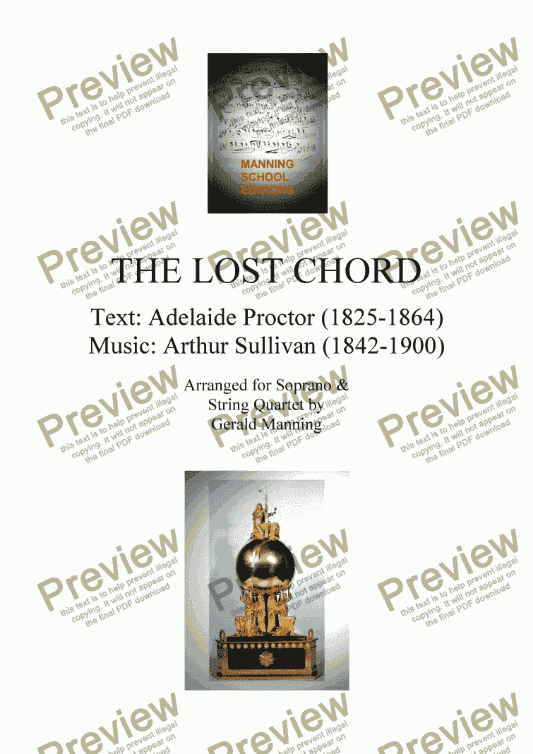 page one of Reliquary of Sacred Music - Sullivan, A. - The Lost Chord - arr. for Soprano & String Quartet by Gerald Manning