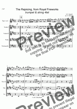 page one of The Rejoicing, Royal Fireworks (trumpet & string 4tet)