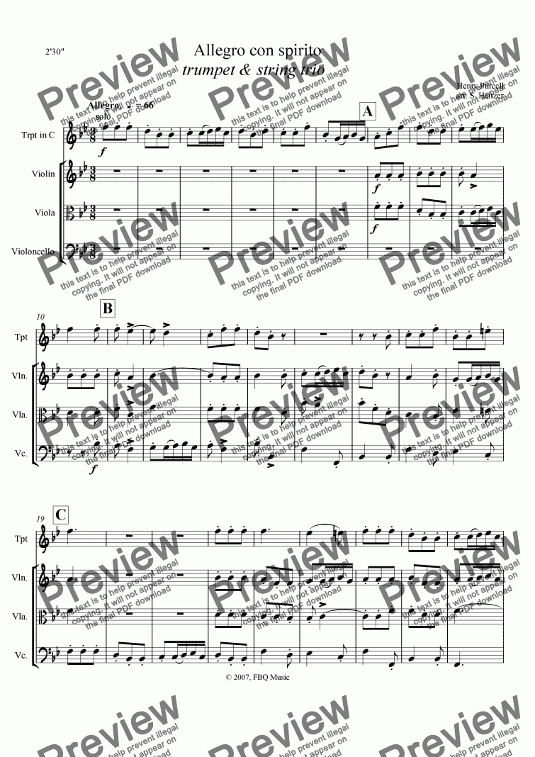 page one of Allegro con spirito (trumpet & string trio)