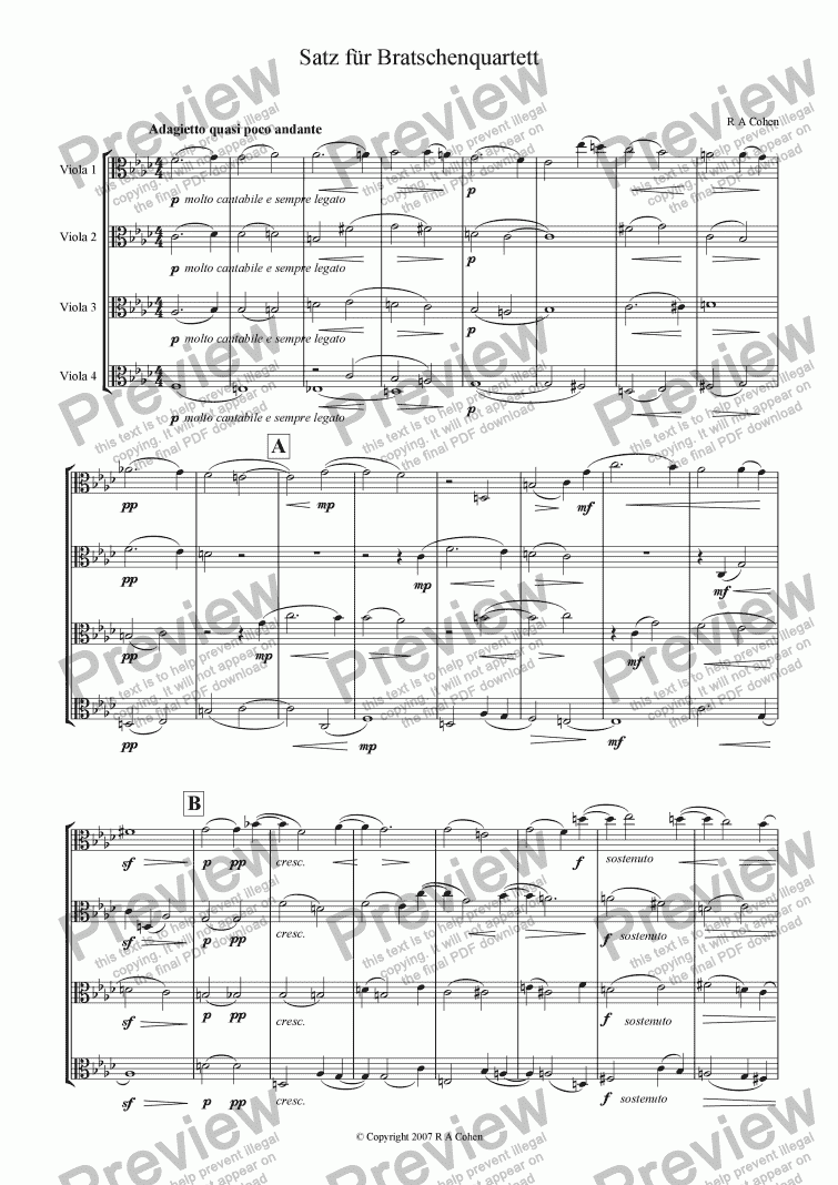 page one of Beethoven/Cohen - SATZ fur BRATSCHENQUARTETT - for four violas