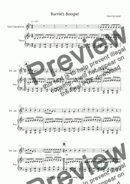 page one of Burnie's Boogie! for Easy Tenor Saxophone and Piano