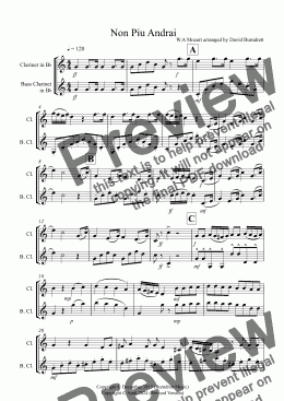 page one of Non Piu Andrai for Clarinet and Bass Clarinet Duet