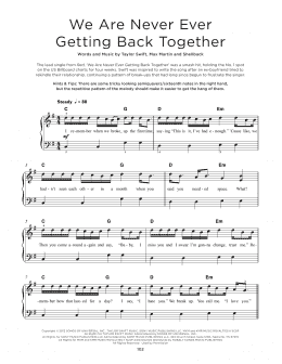 page one of We Are Never Ever Getting Back Together (Really Easy Piano)