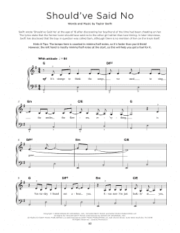 page one of Should've Said No (Really Easy Piano)