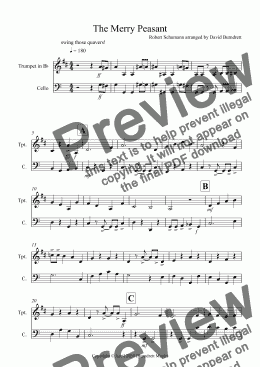 page one of The Merry Peasant (Jazzy Style!) for Trumpet and Cello Duet