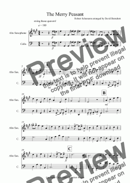 page one of The Merry Peasant (Jazzy Style!) for Alto Saxophone and Cello Duet