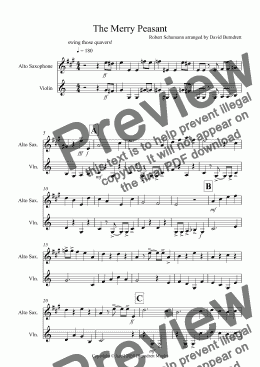page one of The Merry Peasant (Jazzy Style!) for Alto Saxophone and Violin Duet