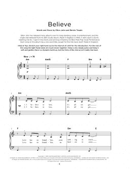 page one of Believe (Really Easy Piano)