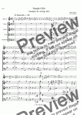 page one of Simple Gifts - Shaker hymn (trumpet & string 4tet)
