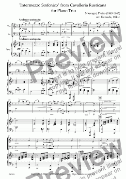 page one of "Intermezzo Sinfonico" from Cavalleria Rusticana  for Piano Trio