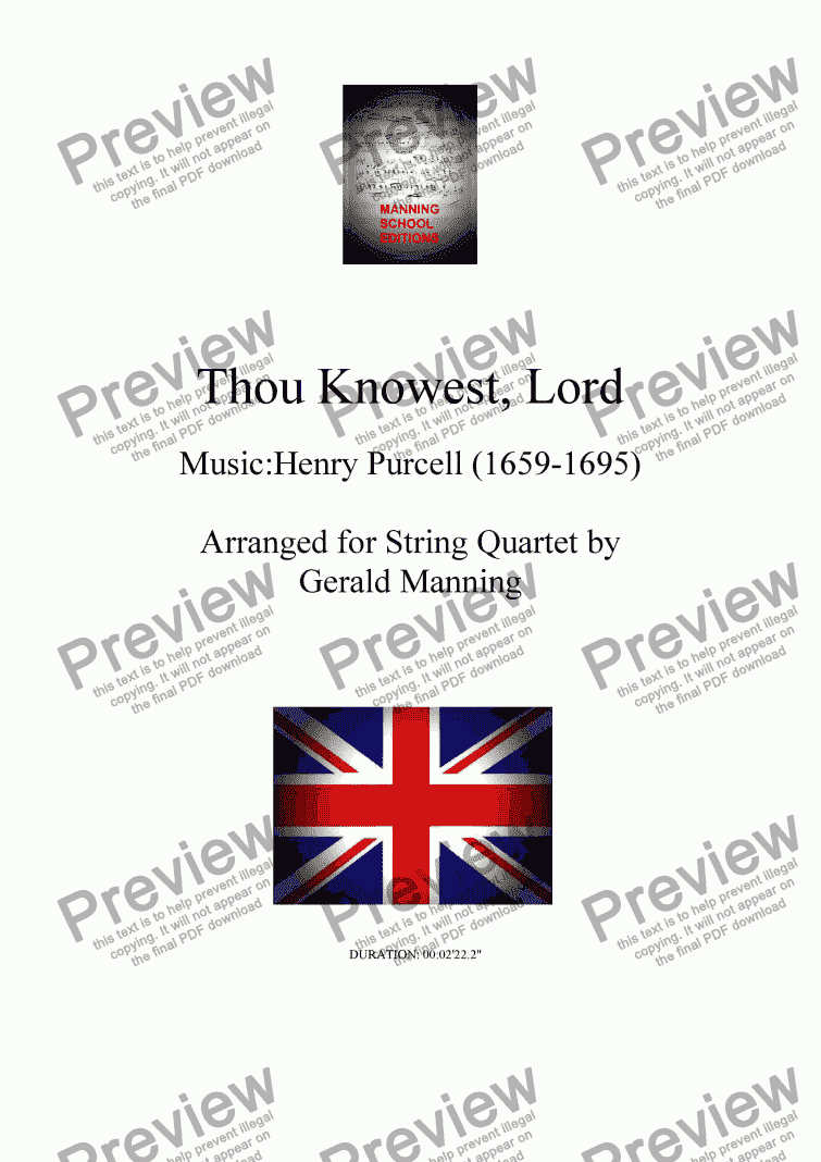 page one of Music of Pageant & Patriotism - Purcell, H. - Thou Knowest, Lord - arr. for String Quartet by Gerald Manning