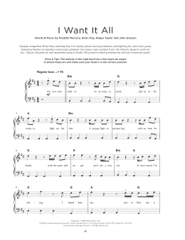 page one of I Want It All (Really Easy Piano)