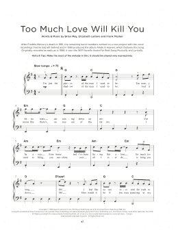 page one of Too Much Love Will Kill You (Really Easy Piano)