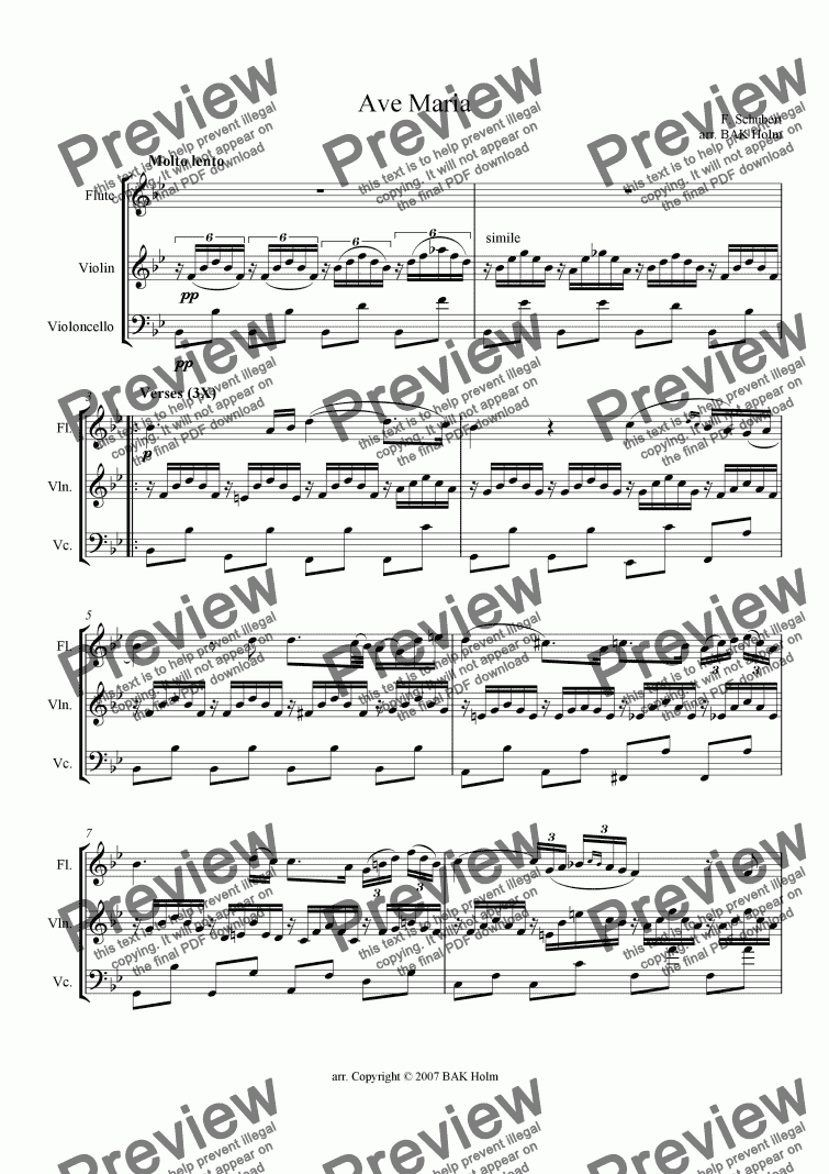 page one of Ave Maria -Schubert (flute,violin,cello)