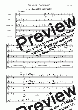 page one of Wind Quintet (An Adventure) - Mov.3 "Molly and the Shepherds!"