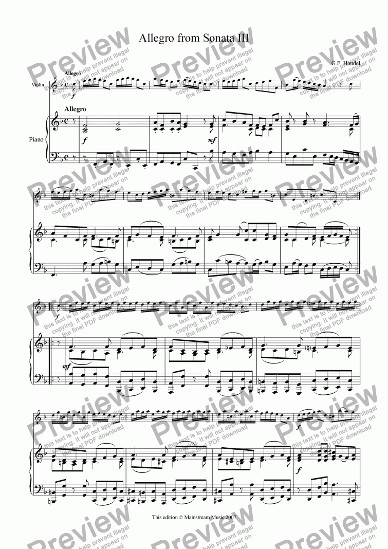 page one of Allegro from Sonata III