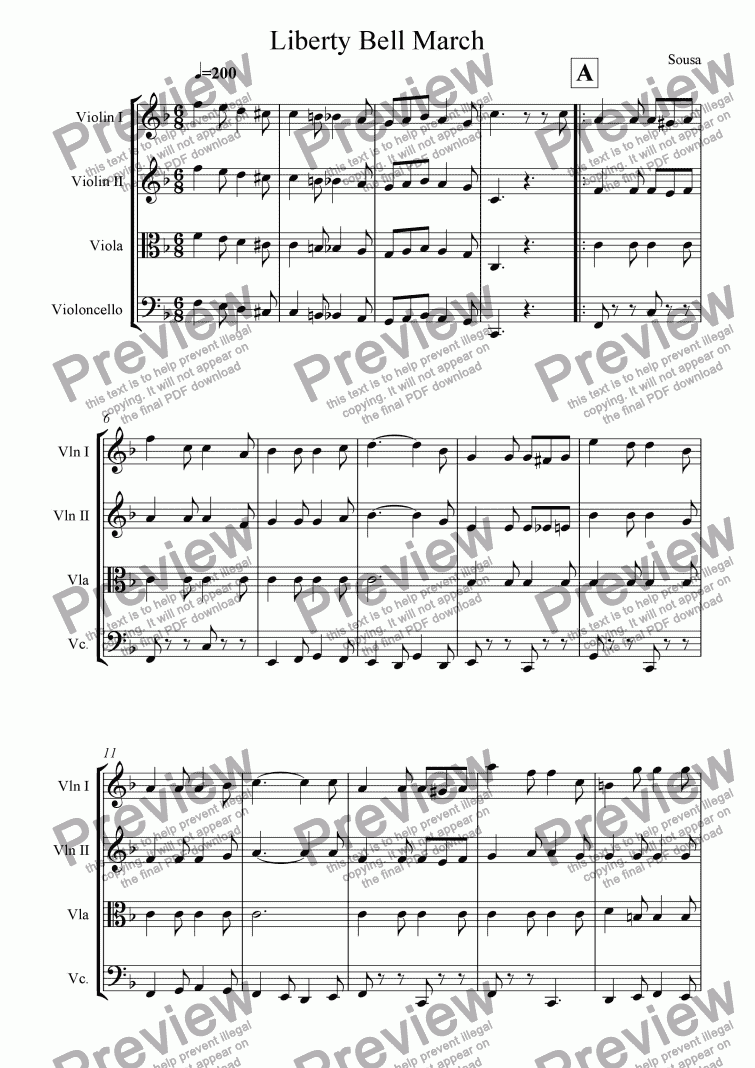 page one of Liberty Bell March (String Quartet)