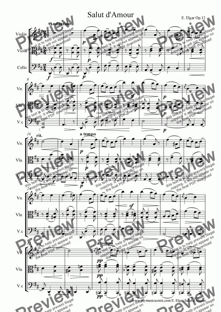 page one of Salut d'Amour for String Trio