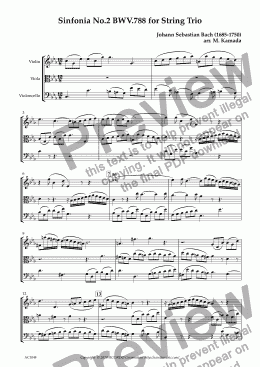 page one of Sinfonia No.2 BWV.788 for String Trio