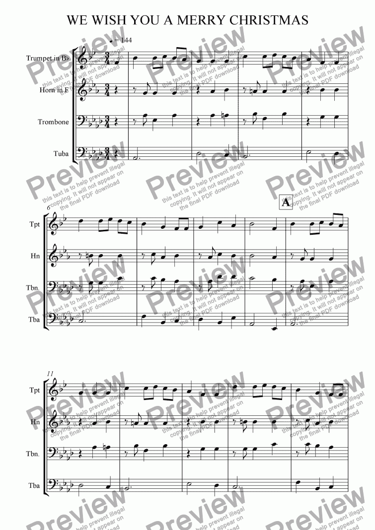 page one of We Wish You A Merry Christmas (Brass Quartet)
