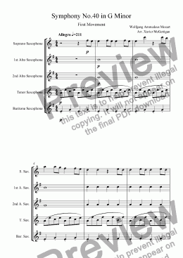 page one of Symphony No. 40 (Saxophone Quintet)