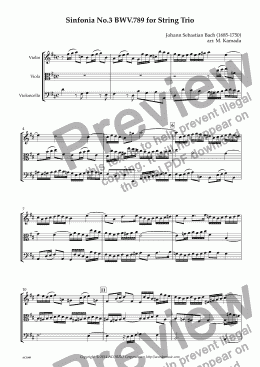 page one of Sinfonia No.3 BWV.789 for String Trio