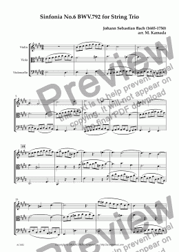 page one of Sinfonia No.6 BWV.792 for String Trio