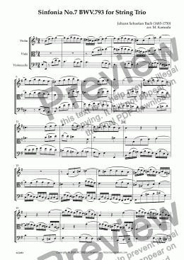 page one of Sinfonia No.7 BWV.793 for String Trio