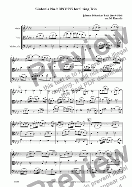 page one of Sinfonia No.9 BWV.795 for String Trio