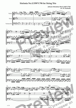 page one of Sinfonia No.12 BWV.798 for String Trio