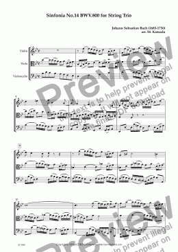 page one of Sinfonia No.14 BWV.800 for String Trio