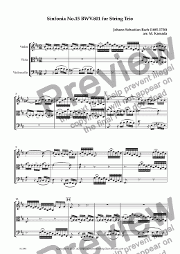 page one of Sinfonia No.15 BWV.801 for String Trio