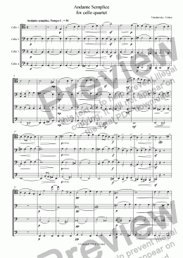 page one of Tchaikovsky/Cohen - ANDANTE SEMPLICE - for cello quartet
