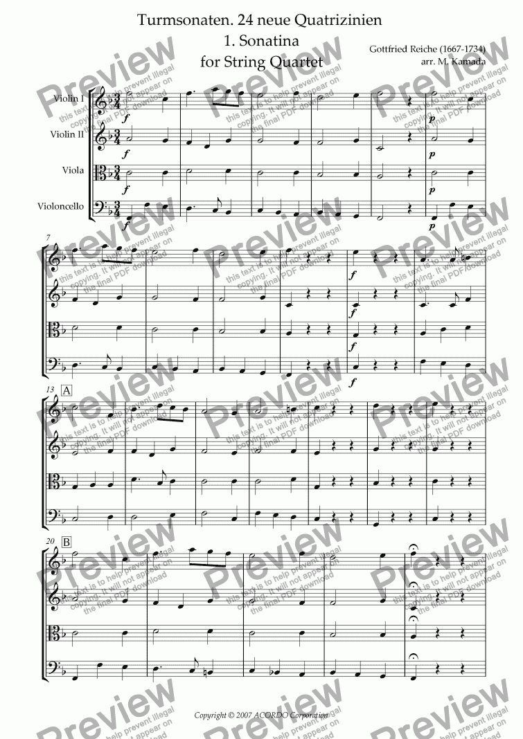 page one of Turmsonaten. 24 neue Quatrizinien 1. Sonatina for String Quartet