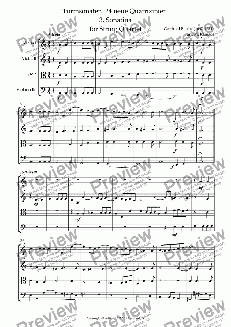 page one of Turmsonaten. 24 neue Quatrizinien 3. Sonatina for String Quartet
