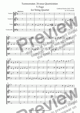 page one of Turmsonaten. 24 neue Quatrizinien 5. Fuga for String Quartet