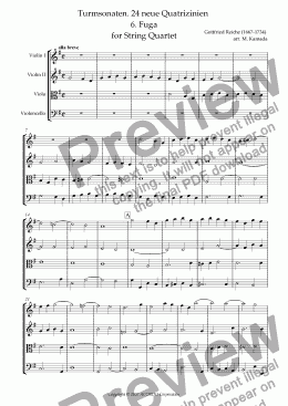 page one of Turmsonaten. 24 neue Quatrizinien 6. Fuga for String Quartet