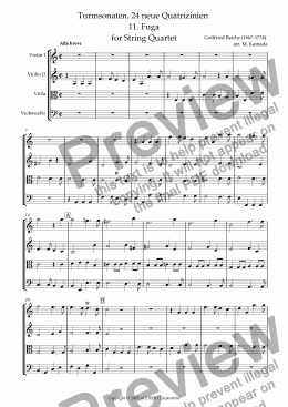 page one of Turmsonaten. 24 neue Quatrizinien 11. Fuga for String Quartet